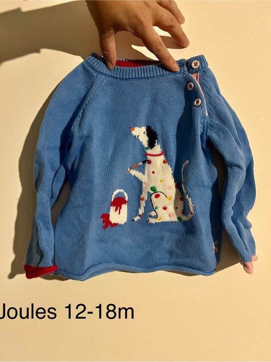 Joules Other - Joules Blue Knit Baby Sweater with Playful Dalmatian Motif